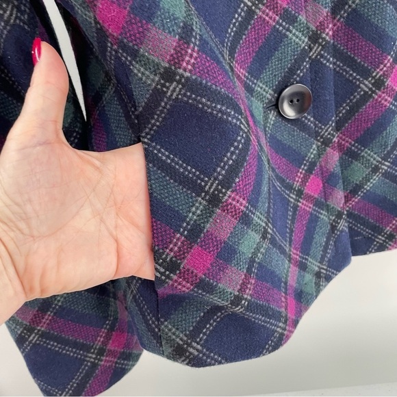 Talbots Vintage Wool Bias Plaid Shawl Collar Button Up Lined Pockets Jacket - Picture 5 of 11